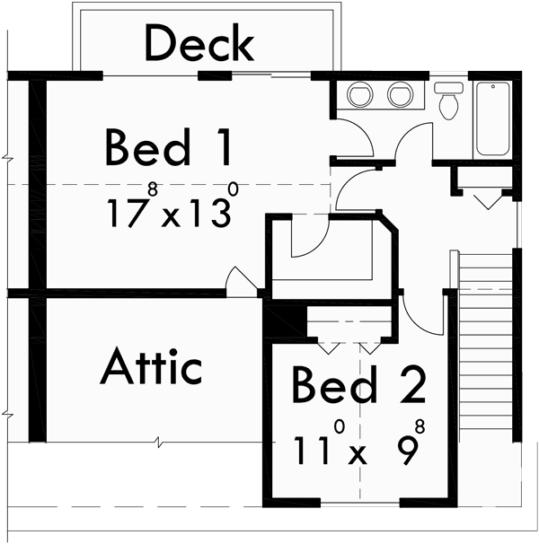 Upper Floor Plan for D-513 Duplex house plans, multi family beach rental house plans, duplex house plans with garage, D-513