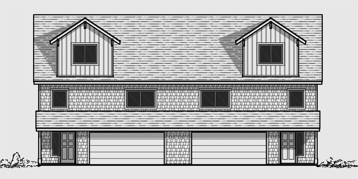 House side elevation view for D-513 Duplex house plans, multi family beach rental house plans, duplex house plans with garage, D-513