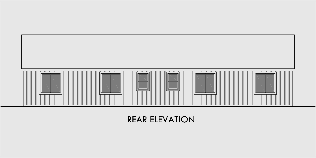 House side elevation view for D-459 One Level Duplex House Plans, Ranch Duplex House Plans