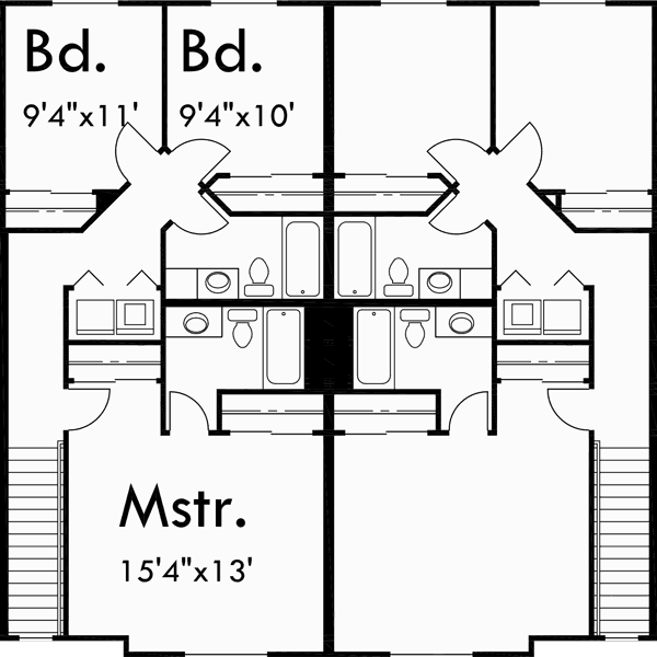 Upper Floor Plan for D-473 Duplex house plans, row house plans, D-473