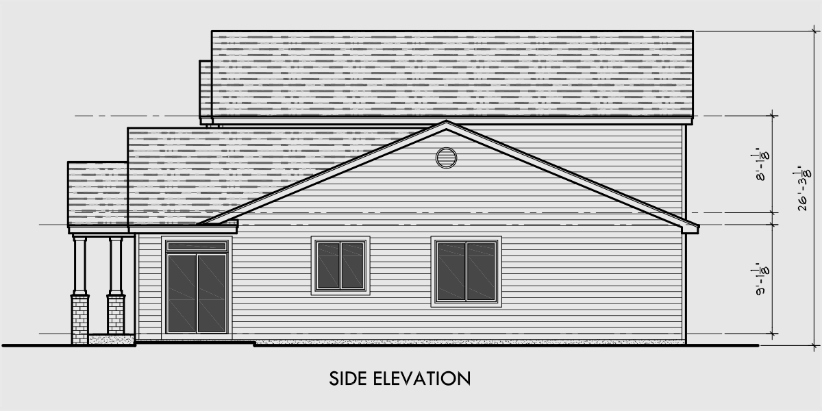 House rear elevation view for F-543 Multiplex house plans, Multi level house plans, F-543