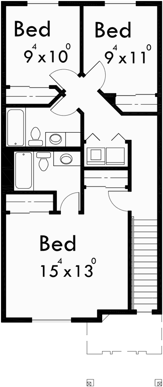 Upper Floor Plan for F-543 Multiplex house plans, Multi level house plans, F-543