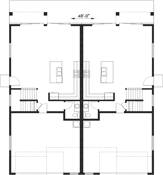 Main Floor Plan 2 for D-432 Mediterranean duplex house plans, beach duplex house plans, vacation house plans, duplex house plans with 2 car garage, water front house plans, D-432