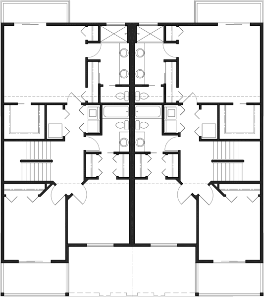 Upper Floor Plan 2 for Mediterranean duplex house plans, beach duplex house plans, vacation house plans, duplex house plans with 2 car garage, water front house plans, D-432