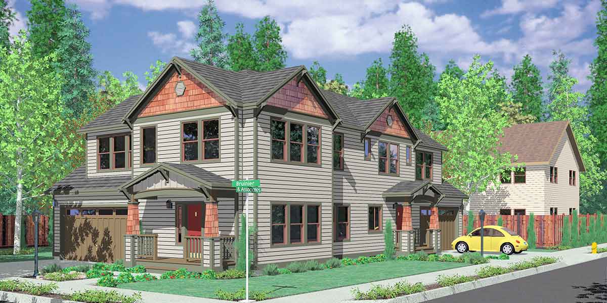 Corner Lot Two Master Suite Duplex House Plans D 444 Bruinier