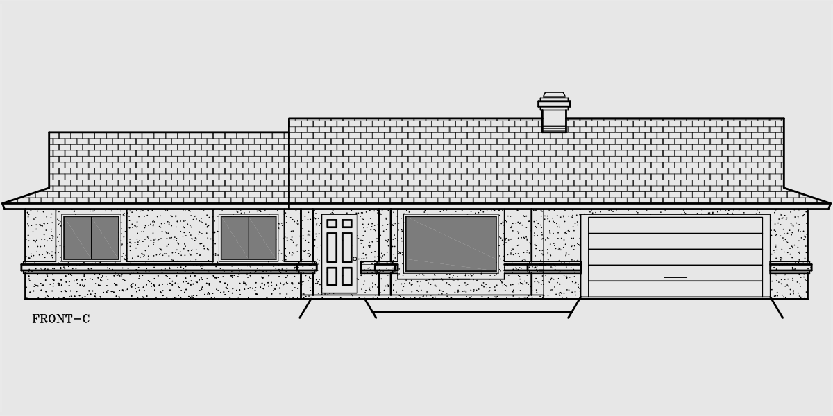 House rear elevation view for 10017WD One story house plans, ranch house plans, 4 bedroom house plans, 10017wd