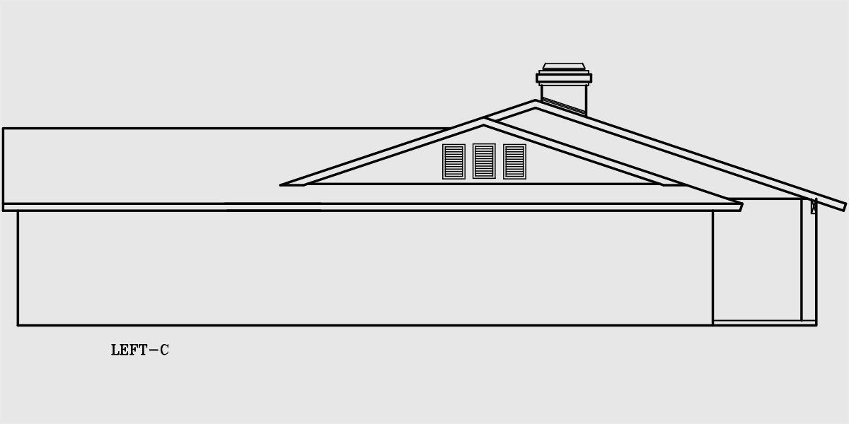 House rear elevation view for 10017WD One story house plans, ranch house plans, 4 bedroom house plans, 10017wd