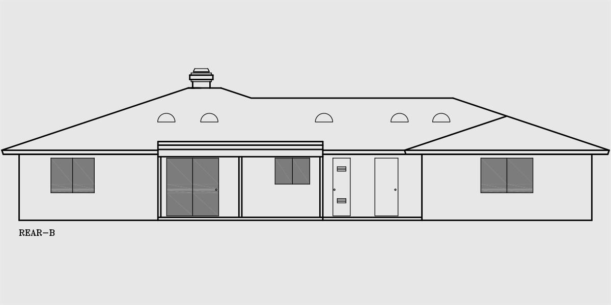 House rear elevation view for 10017WD One story house plans, ranch house plans, 4 bedroom house plans, 10017wd