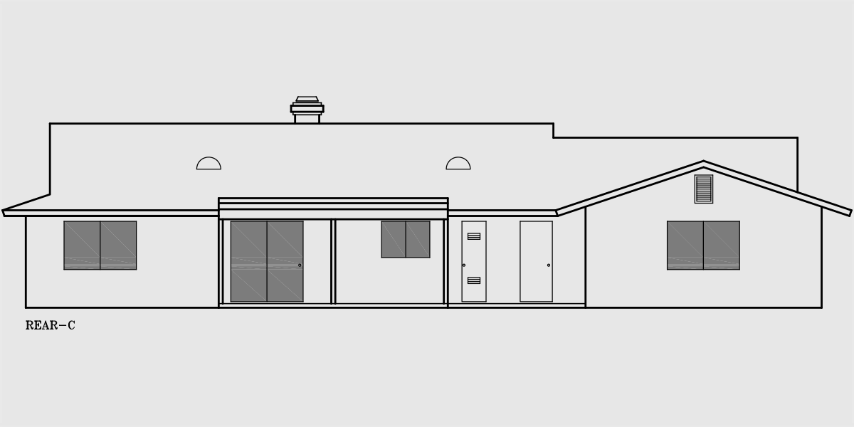 House rear elevation view for 10017WD One story house plans, ranch house plans, 4 bedroom house plans, 10017wd