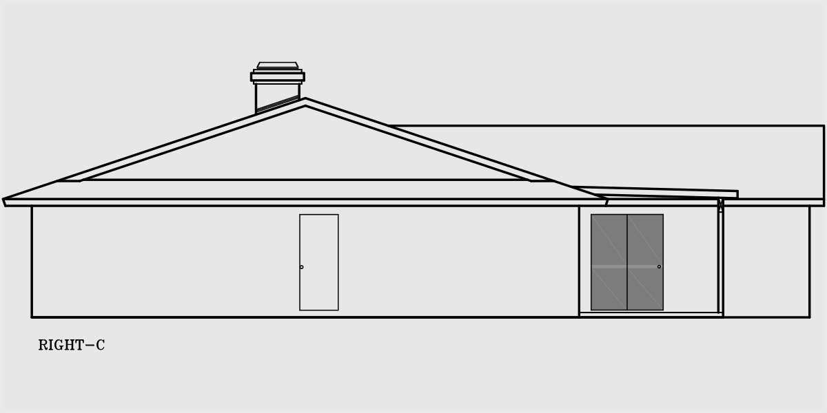 House rear elevation view for 10017WD One story house plans, ranch house plans, 4 bedroom house plans, 10017wd