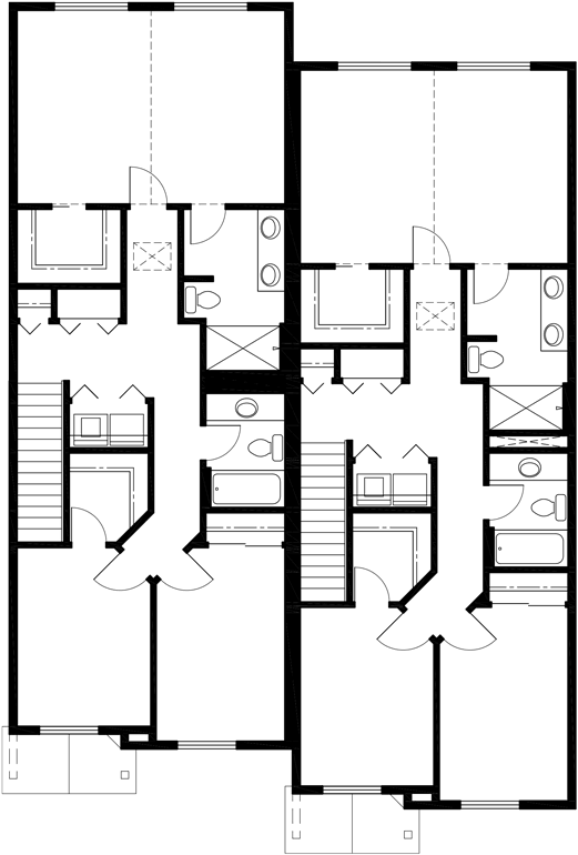 Upper Floor Plan 2 for 7 plex house plans, narrow row house plans, narrow townhouse plans, multi plex house plans, SV-726m