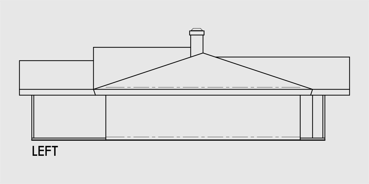 House side elevation view for 10013wd Single level house plans, ranch house plans, 4 bedroom house plans, 10013