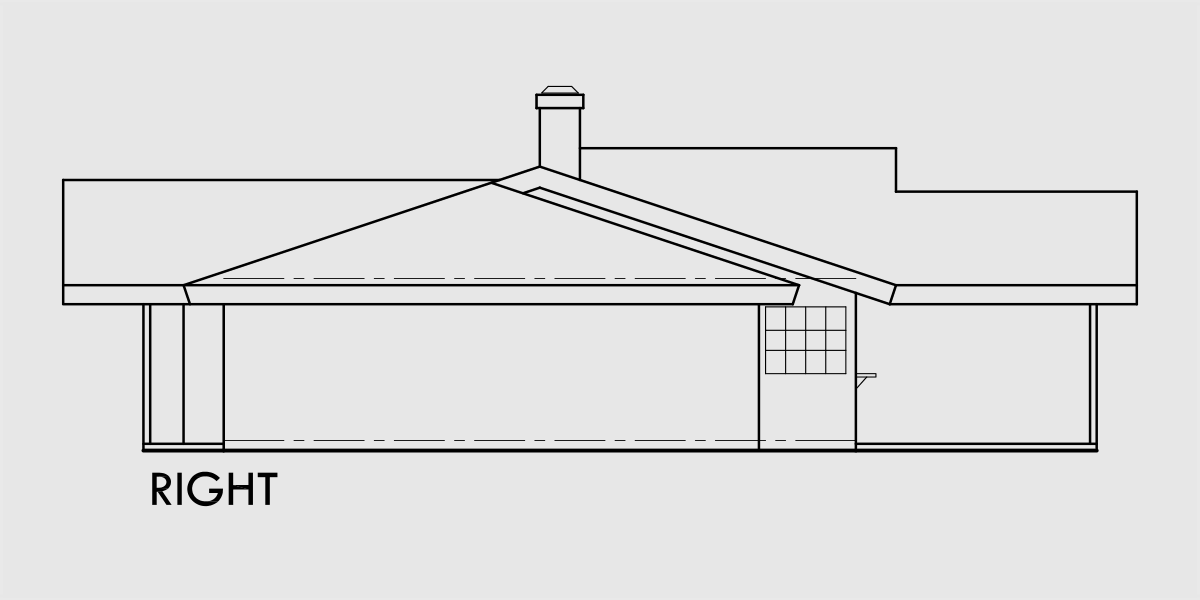 House rear elevation view for 10013wd Single level house plans, ranch house plans, 4 bedroom house plans, 10013