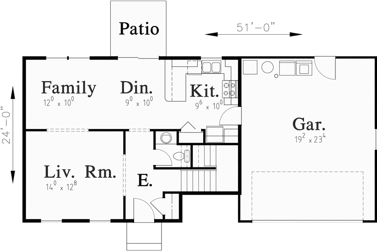 Main Floor Plan for 9952 Colonial House Plan 3 Bedroom, 2 Bath, 2 Car Garage