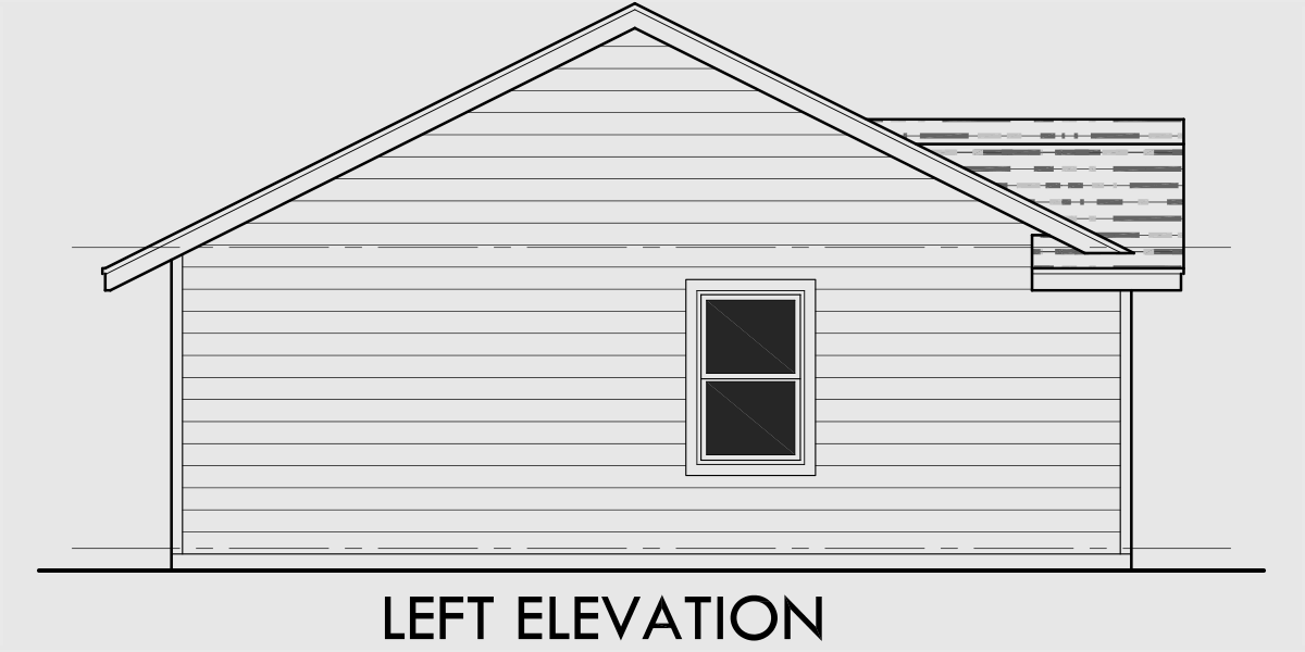House rear elevation view for 10065 Single level house plans, corner lot house plans, side load garage house plans, 10065