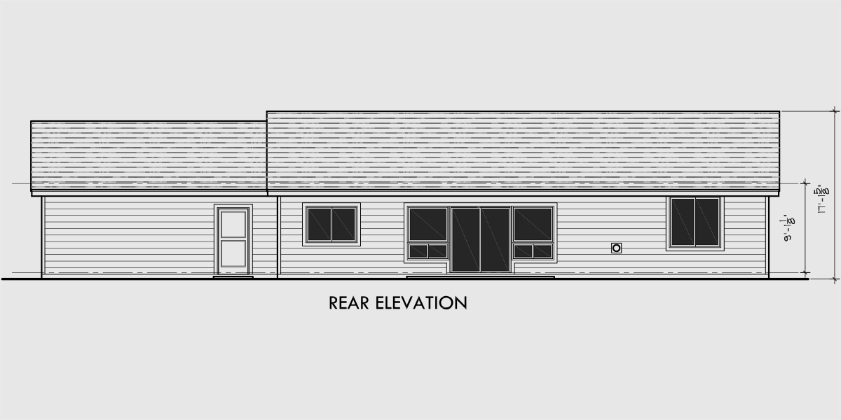 House side elevation view for 10065 Single level house plans, corner lot house plans, side load garage house plans, 10065