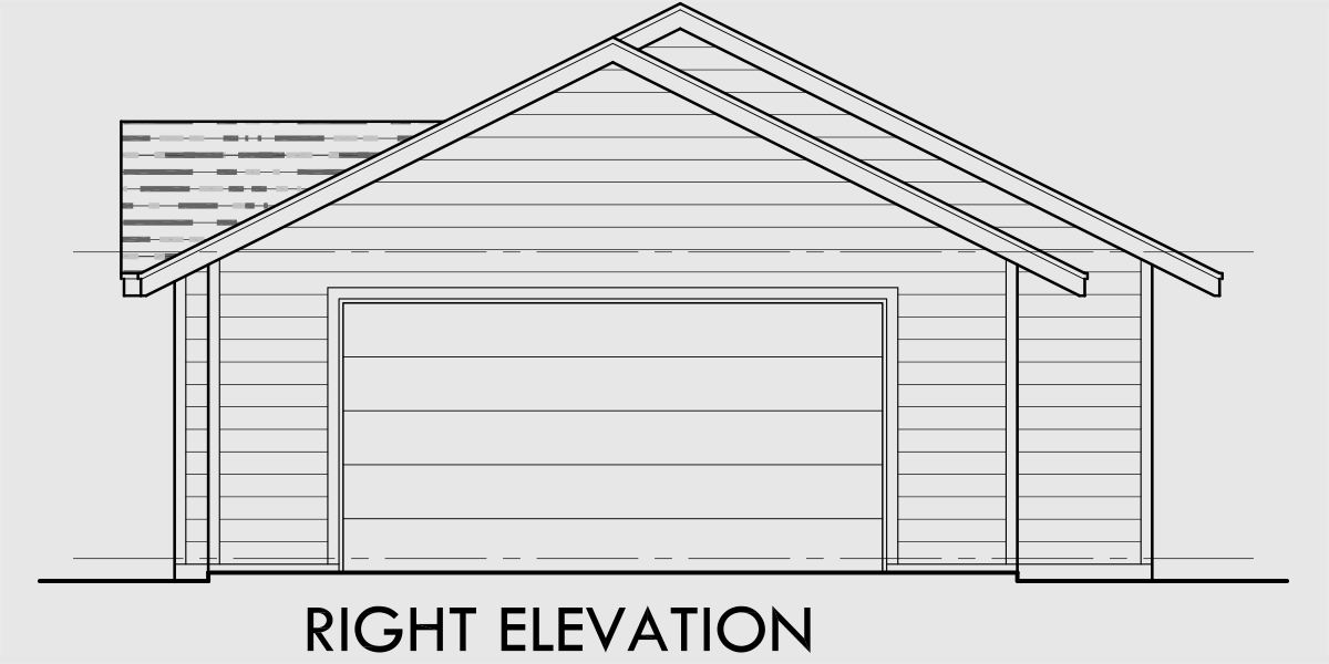 House rear elevation view for 10065 Single level house plans, corner lot house plans, side load garage house plans, 10065