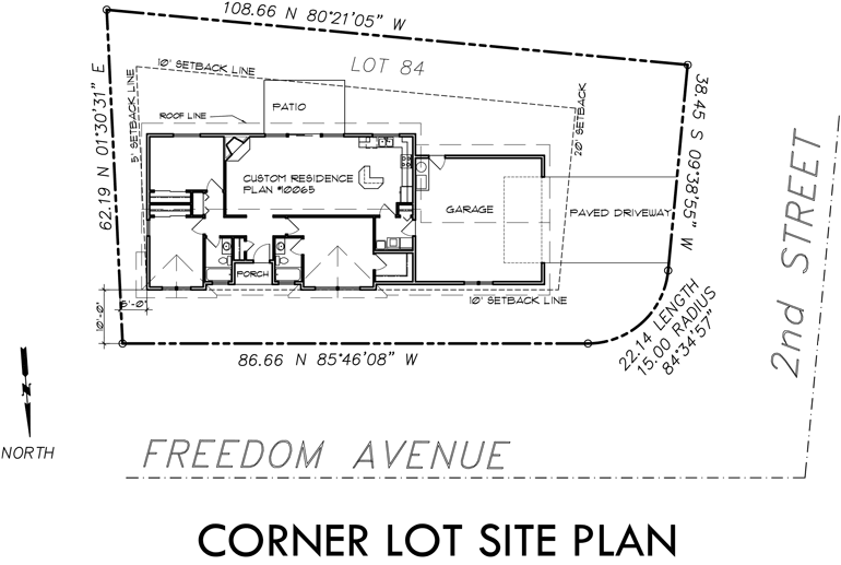 Additional Info for Single level house plans, corner lot house plans, side load garage house plans, 10065