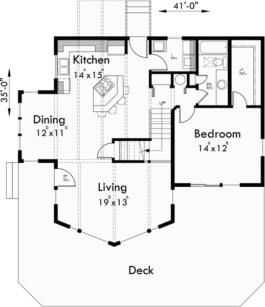 Main Floor Plan for 9932 A-Frame House Plan, Master on the Main, Loft, 2 Bedroom