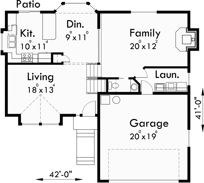 Split Level House Plans, 3 Bedroom House Plans, 2 Car
