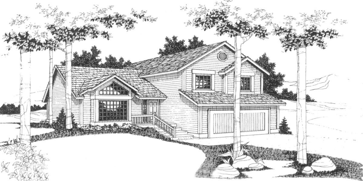 6631 Split level house plans, 3 bedroom house plans, 2 car garage house plans, 6631