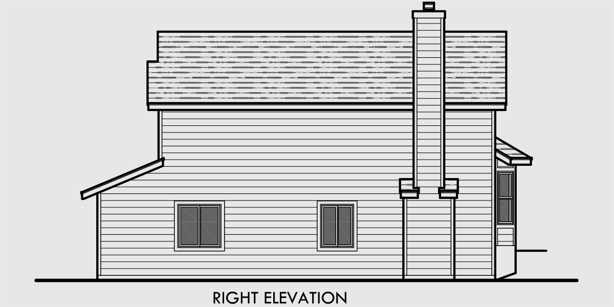 House rear elevation view for 6631 Split level house plans, 3 bedroom house plans, 2 car garage house plans, 6631