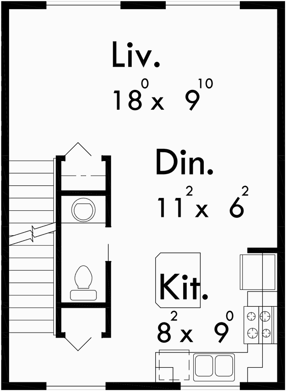 Main Floor Plan for F-539 4 plex plans, townhouse plans, 4 unit apartment plans, quadplex plans, F-539