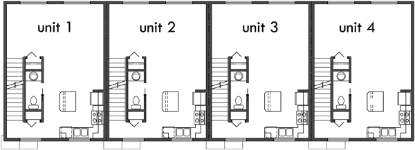 Main Floor Plan 2 for F-539 4 plex plans, townhouse plans, 4 unit apartment plans, quadplex plans, F-539
