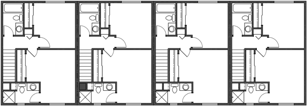 Upper Floor Plan 2 for 4 plex plans, townhouse plans, 4 unit apartment plans, quadplex plans, F-539