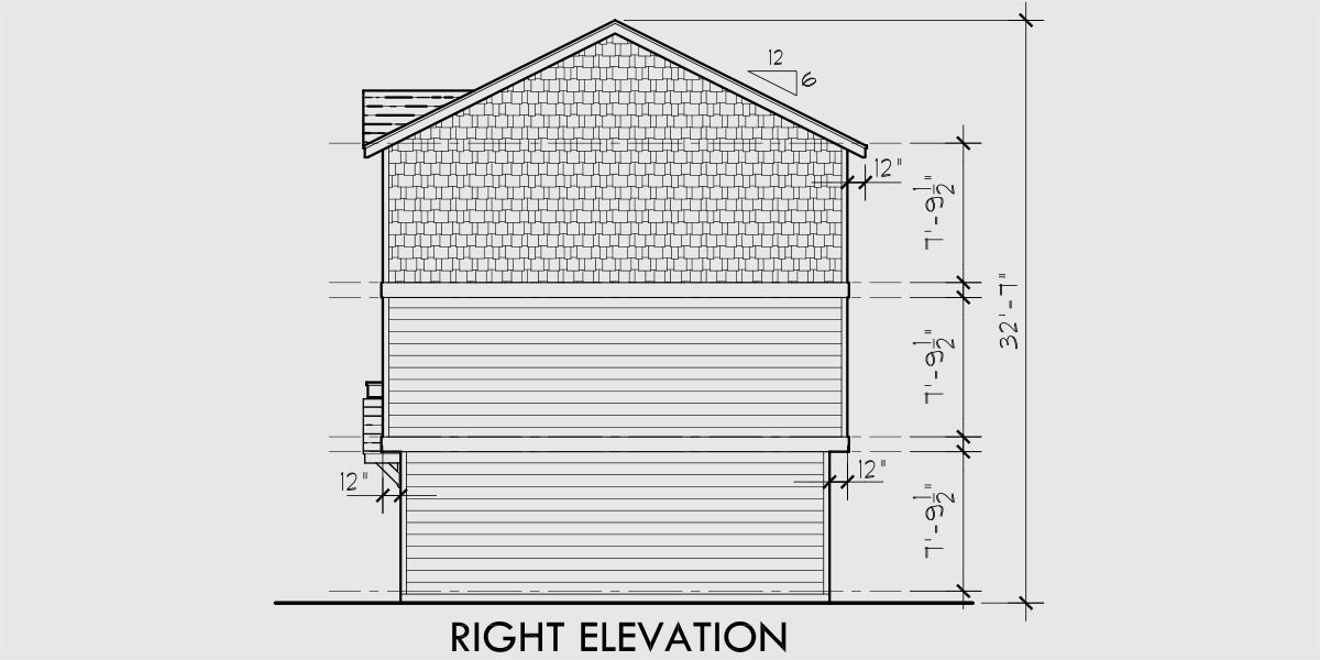 House side elevation view for F-539 4 plex plans, townhouse plans, 4 unit apartment plans, quadplex plans, F-539