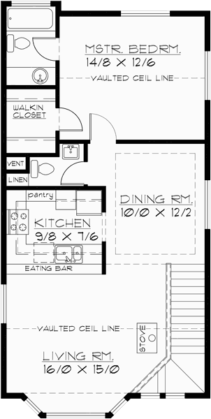 Main Floor Plan for D-384 Duplex house plans, town house plans, reverse living house plans, D-384