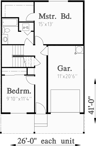 Lower Floor Plan for D-470 Triplex House Plans, Vacation House Plans, Row House Plans, D-470