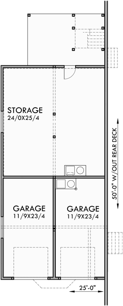Lower Floor Plan for D-439 Stacked Duplex House Plans, duplex house plans with garage, narrow lot duplex plans, up and down duplex house plans, D-439