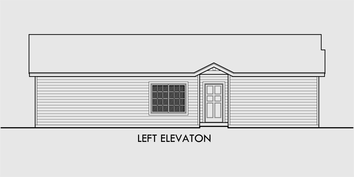 House side elevation view for D-449 One story duplex house plans, narrow duplex plans, 2 bedroom duplex house plans, D-449