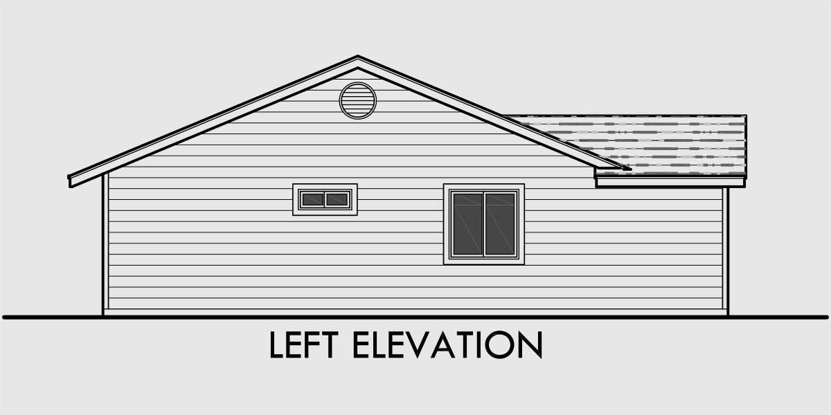 House side elevation view for D-516 One story duplex house plans, 3 bedroom duplex plans, duplex plans with garage, D-516