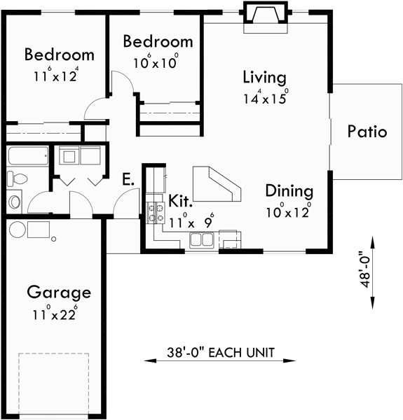  One  Story  Duplex House  Plans  2  Bedroom  Duplex Plans  