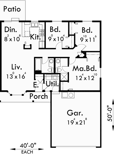  One  Story  Duplex  House  Plans  3 Bedroom  Duplex  Plans  