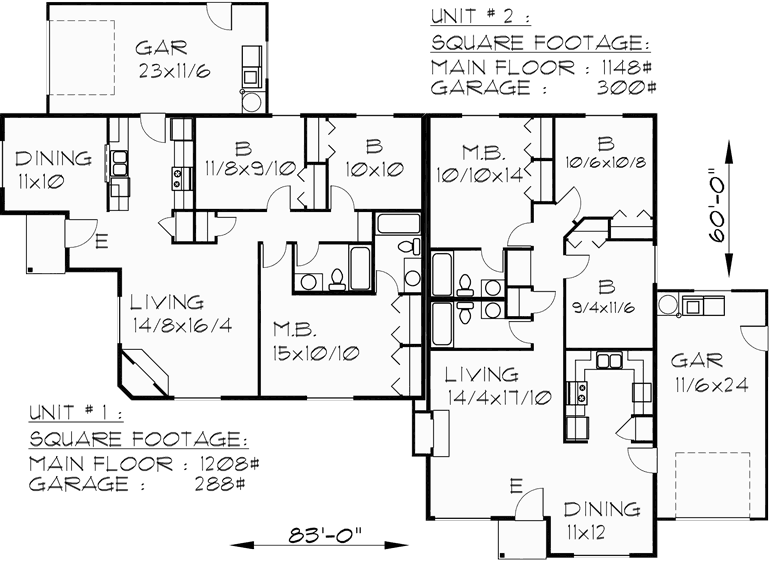 One Story Duplex House Plan For Corner Lot By Bruinier 