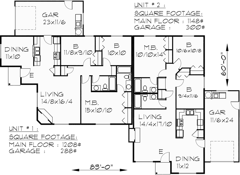 One Story Duplex House Plan For Corner Lot By Bruinier Associates One Story Duplex House Plan For Corner Lot By Bruinier Associates