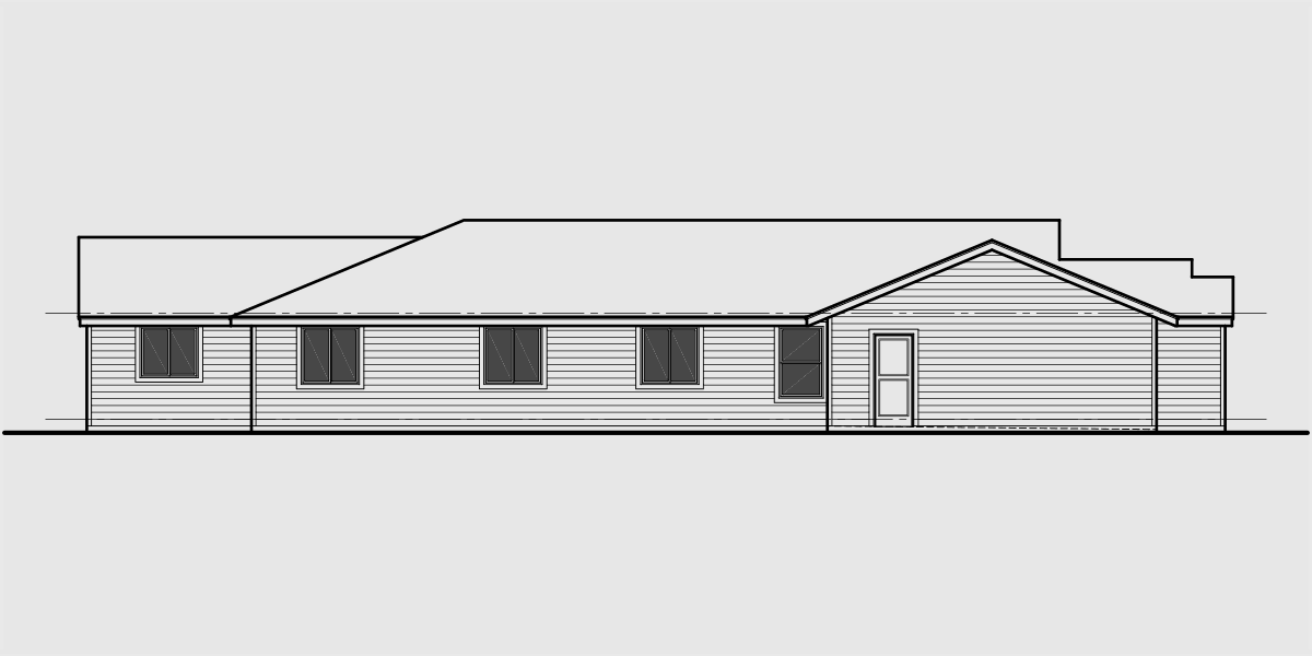 House rear elevation view for D-440 One Story Duplex House Plan for Corner Lot