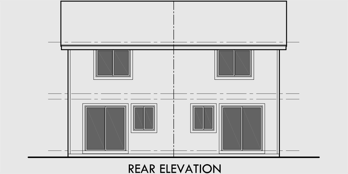 House side elevation view for D-406 Duplex house plans, narrow lot duplex house plans, craftsman duplex house plans, small duplex house plans, D-406