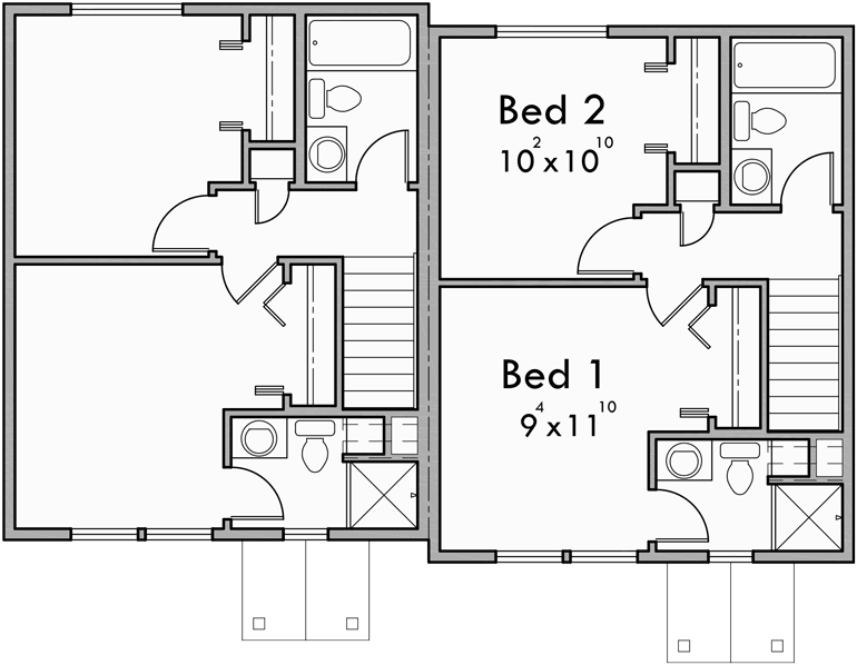 Upper Floor Plan for D-501 Duplex house plans, small duplex house plans, narrow duplex house plans, two bedroom duplex house plans, D-501