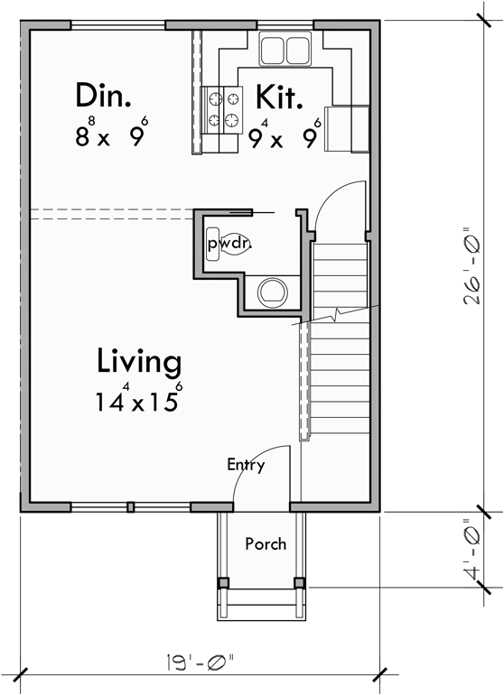 Main Floor Plan for D-339 Duplex house plans with basement, 2 bedroom duplex plans, sloping lot duplex plans, duplex plans with 2 car garage, narrow duplex house plans, D-339