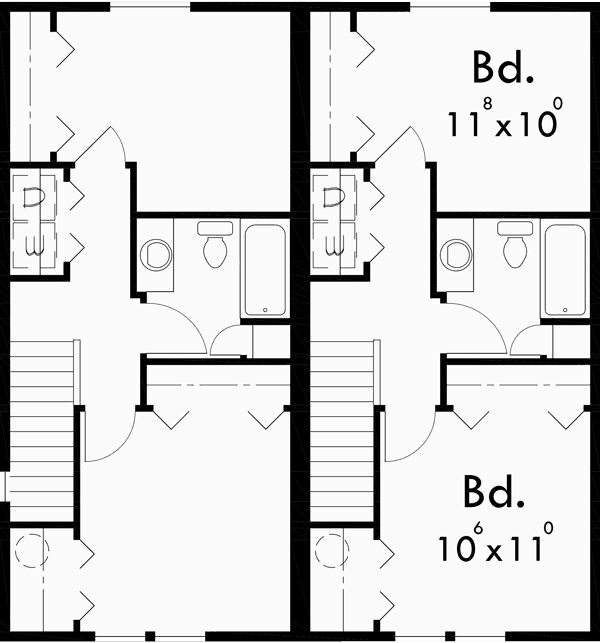 Upper Floor Plan for D-341 Duplex house plans, small duplex house plans, narrow  duplex house plans, affordable duplex floor plans, D-341