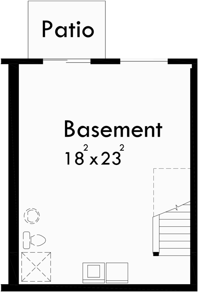Lower Floor Plan for D-435 Duplex house plans with basement, 2 bedroom duplex plans, sloping lot duplex plans, duplex plans with 2 car garage, D-435