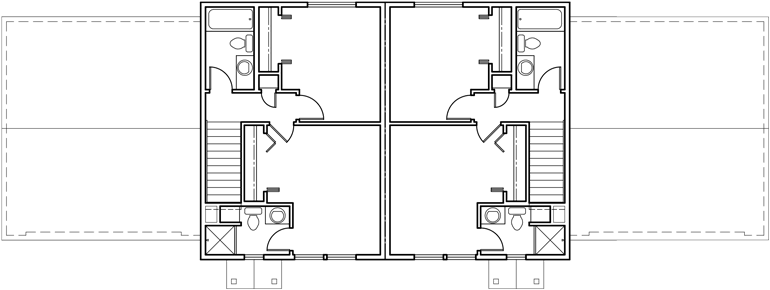 Upper Floor Plan 2 for Duplex house plans with basement, 2 bedroom duplex plans, sloping lot duplex plans, duplex plans with 2 car garage, D-435