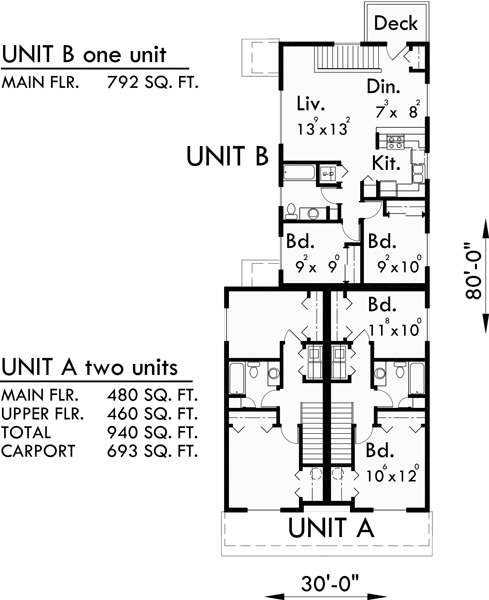 Triplex House Plans Triplex House Plans With Carports T 390