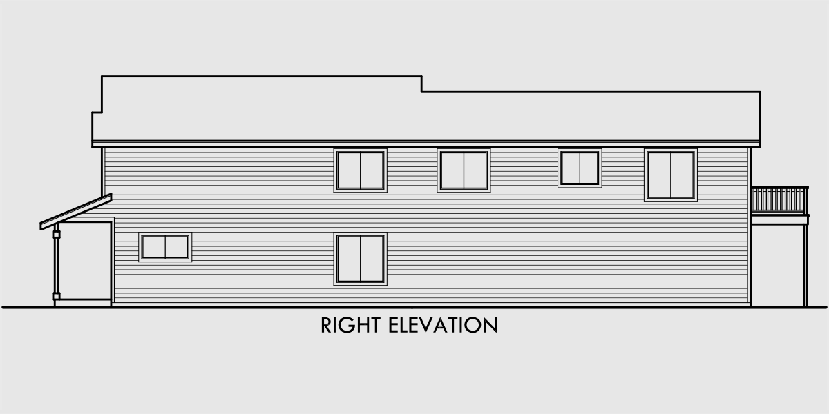 House rear elevation view for T-390 Triplex house plans, triplex house plans with carports, T-390