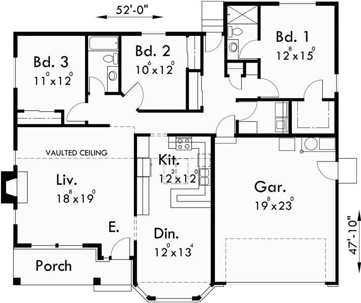 Main Floor Plan for 10022 One story house plans, 3 bedroom house plans, 10022