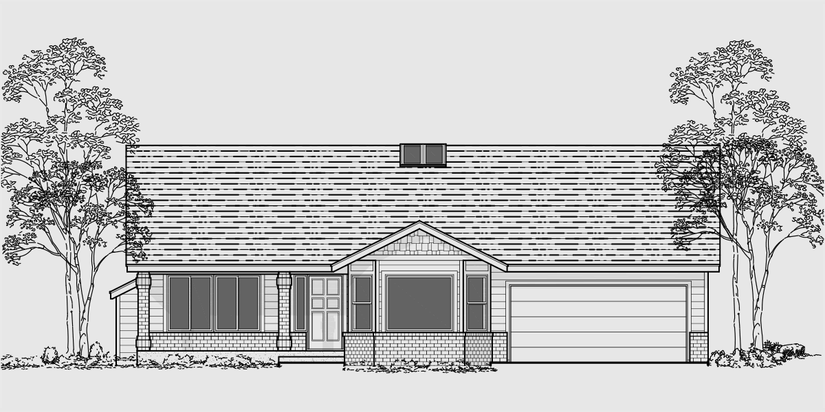 House front color elevation view for 10022 One story house plans, 3 bedroom house plans, 10022